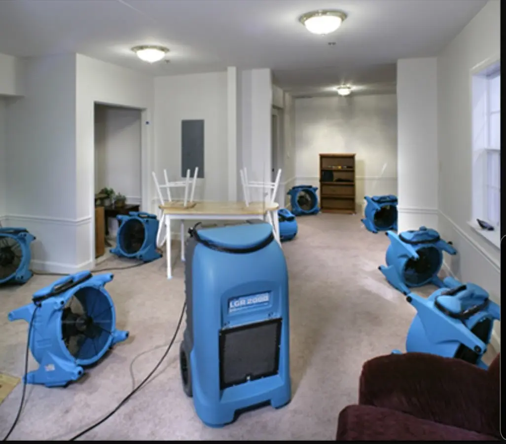 Air movers and dehumidifier setup for Water Extraction & Removal in Lincoln Village